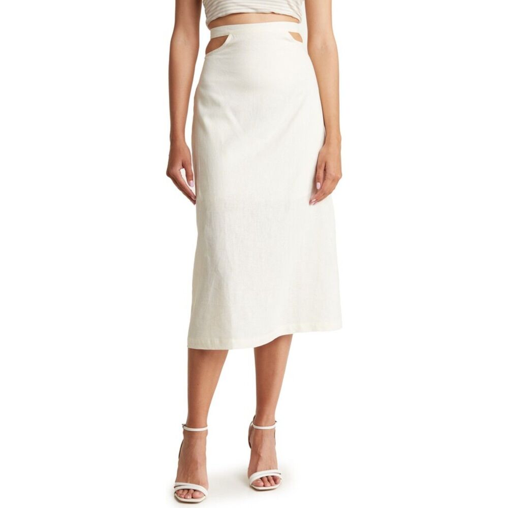 WeWoreWhat Cutout Waist Linen Blend Midi Skirt size XS